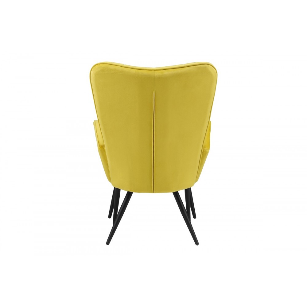 Πολυθρόνα με υποπόδιο "DORITA" από βελούδο/μέταλλο σε κίτρινο/μαύρο χρώμα 68.5x76x103
