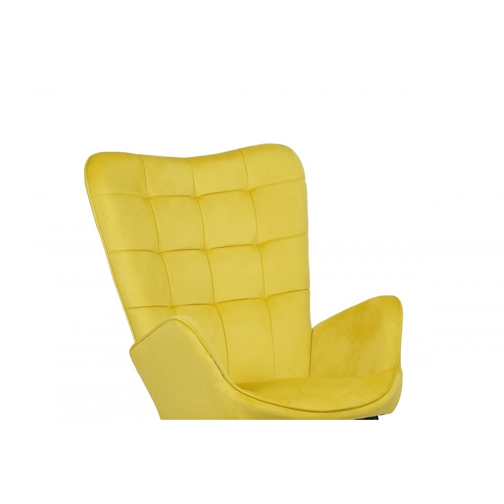 Πολυθρόνα με υποπόδιο "DORITA" από βελούδο/μέταλλο σε κίτρινο/μαύρο χρώμα 68.5x76x103