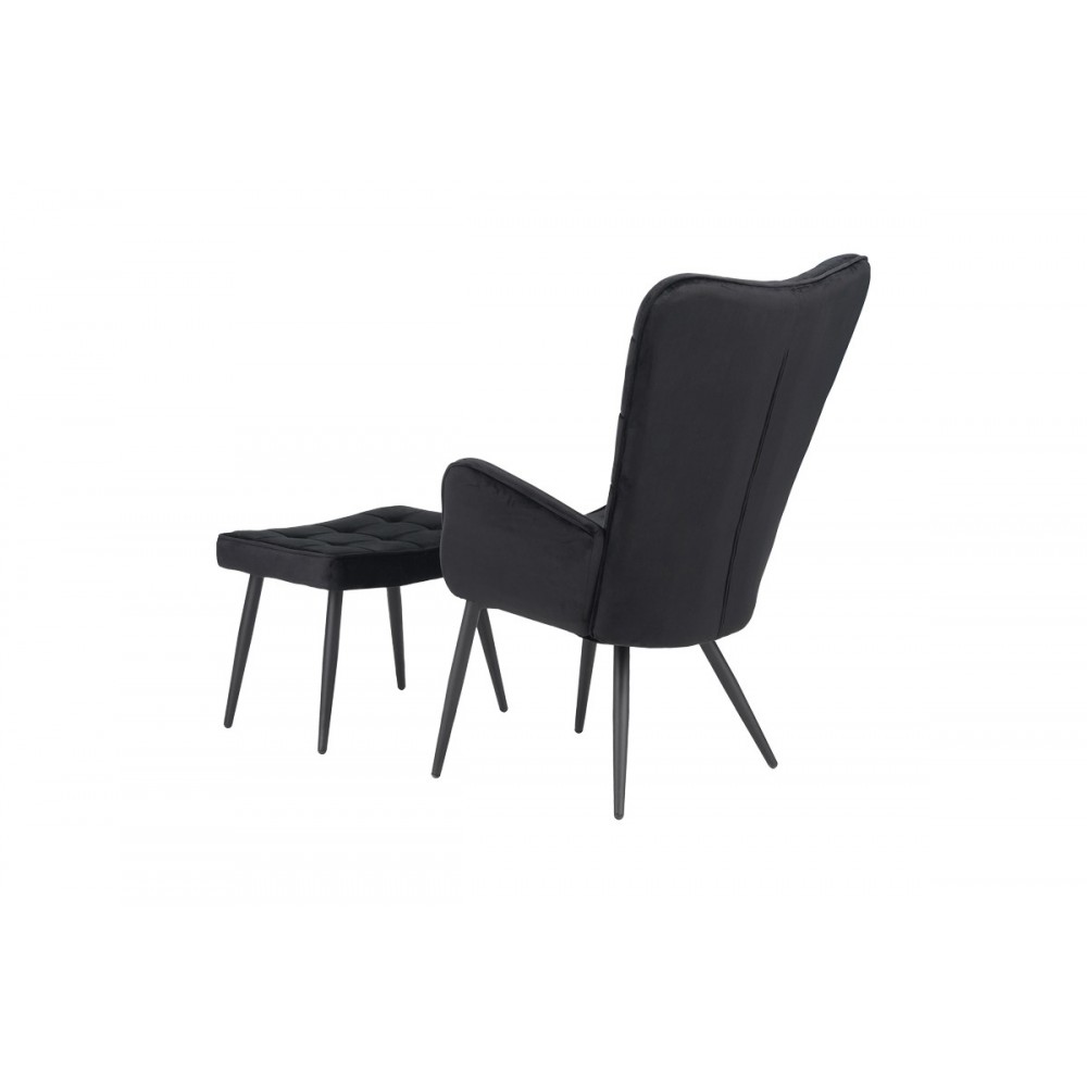 Πολυθρόνα με υποπόδιο "DORITA" από βελούδο/μέταλλο σε μαύρο χρώμα 68.5x76x103