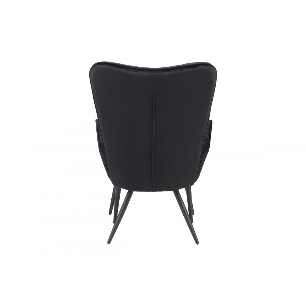 Πολυθρόνα με υποπόδιο "DORITA" από βελούδο/μέταλλο σε μαύρο χρώμα 68.5x76x103