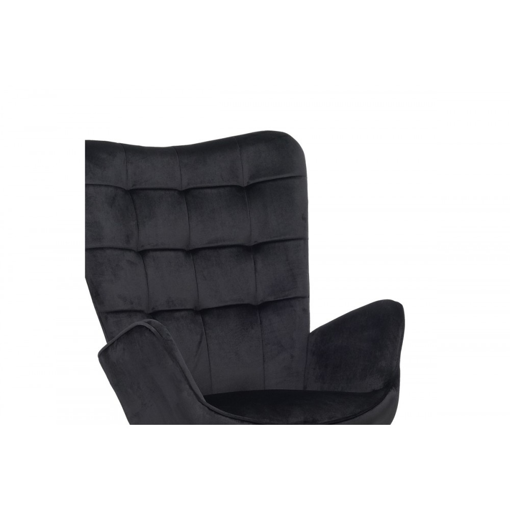 Πολυθρόνα με υποπόδιο "DORITA" από βελούδο/μέταλλο σε μαύρο χρώμα 68.5x76x103
