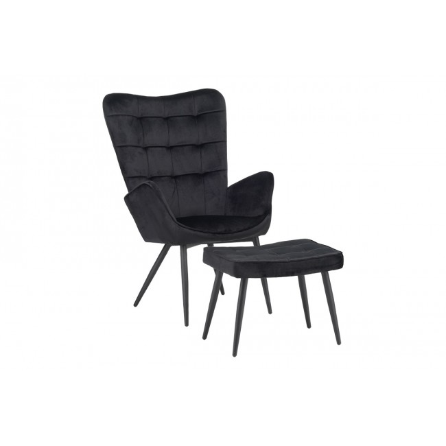 Πολυθρόνα με υποπόδιο "DORITA" από βελούδο/μέταλλο σε μαύρο χρώμα 68.5x76x103