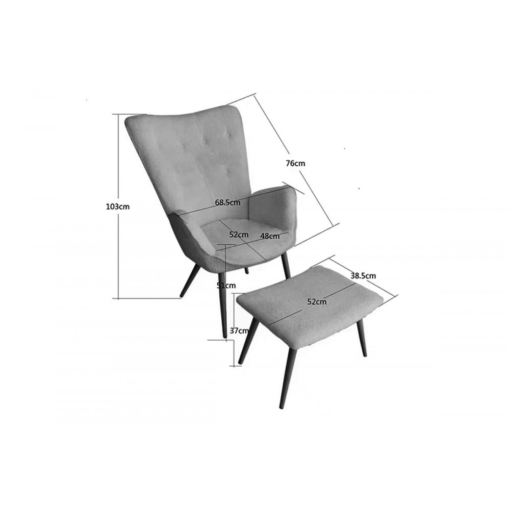 Πολυθρόνα με υποπόδιο "DORITA" από βελούδο/μέταλλο σε μαύρο χρώμα 68.5x76x103