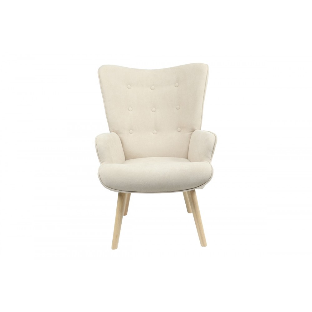 Πολυθρόνα "FLUFFY" από ύφασμα/ξύλο σε μπεζ/φυσικό χρώμα 75x69x96