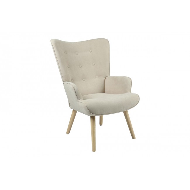 Πολυθρόνα "FLUFFY" από ύφασμα/ξύλο σε μπεζ/φυσικό χρώμα 75x69x96