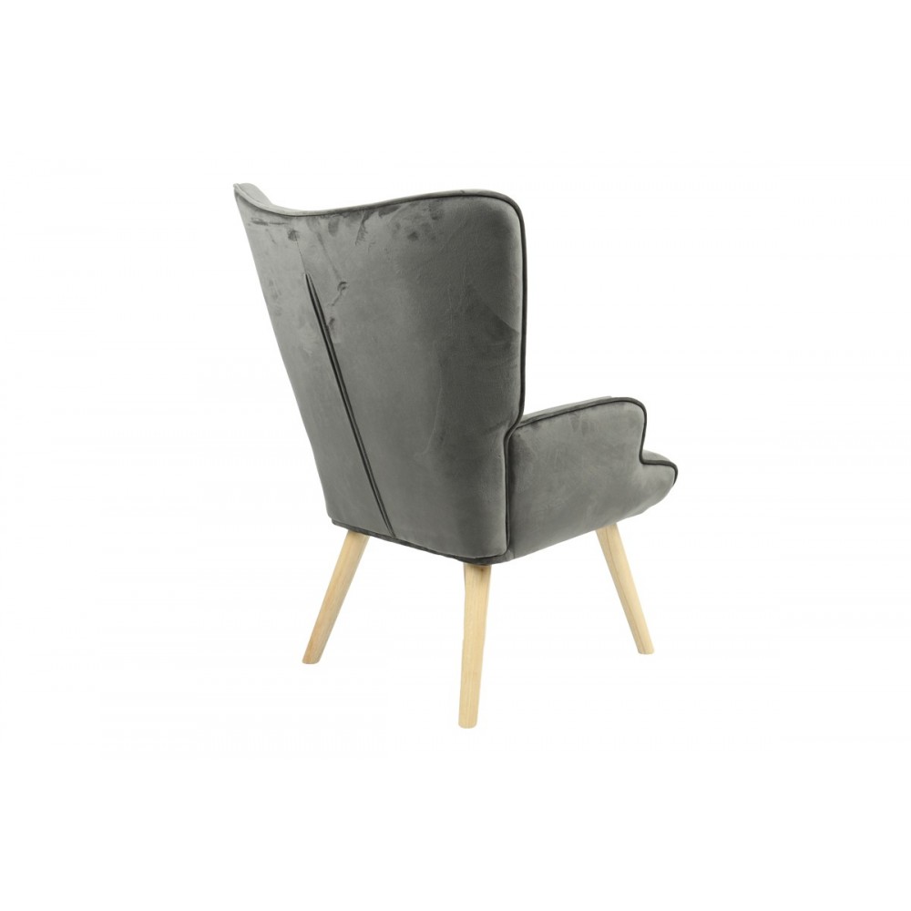 Πολυθρόνα "FLUFFY" από βελούδο/ξύλο σε ανθρακί/φυσικό χρώμα 75x69x96