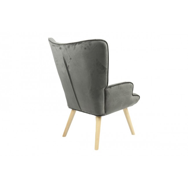 Πολυθρόνα "FLUFFY" από βελούδο/ξύλο σε ανθρακί/φυσικό χρώμα 75x69x96