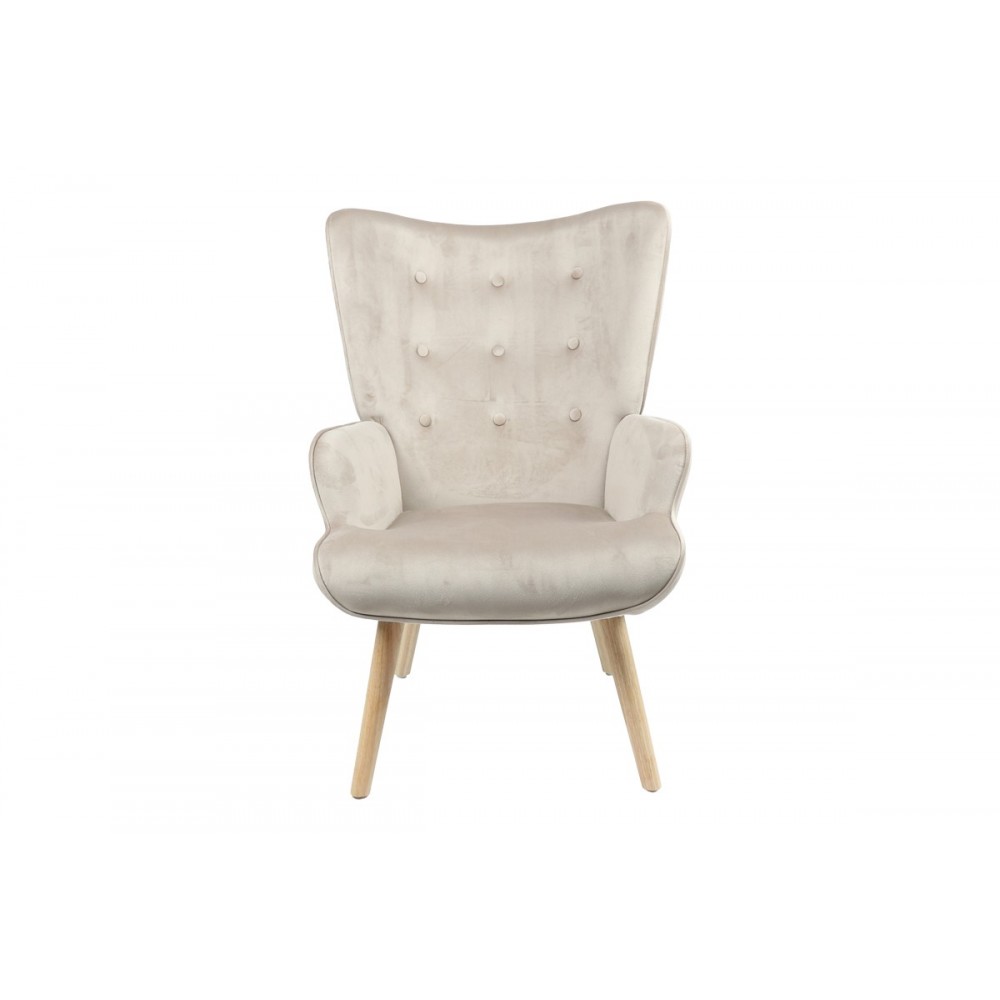 Πολυθρόνα "FLUFFY" από βελούδο/ξύλο σε μπεζ/φυσικό χρώμα 75x69x96