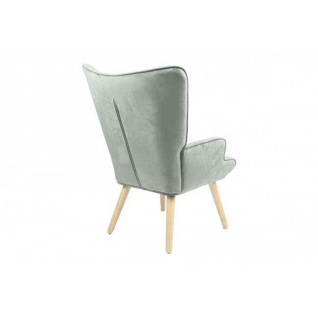 Πολυθρόνα "FLUFFY" από βελούδο/ξύλο σε γκρι/φυσικό χρώμα 75x69x96