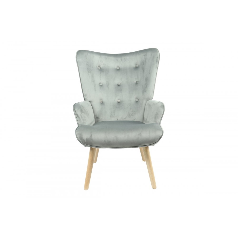 Πολυθρόνα "FLUFFY" από βελούδο/ξύλο σε γκρι/φυσικό χρώμα 75x69x96