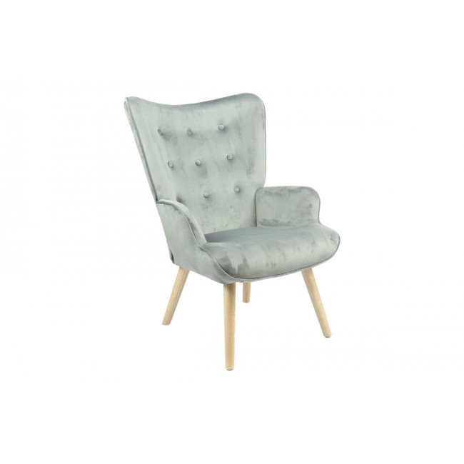 Πολυθρόνα "FLUFFY" από βελούδο/ξύλο σε γκρι/φυσικό χρώμα 75x69x96