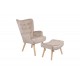 Πολυθρόνα με υποπόδιο "VIVIENNE" από βελούδο/ξύλο σε μπεζ/φυσικό χρώμα 75x69x96
