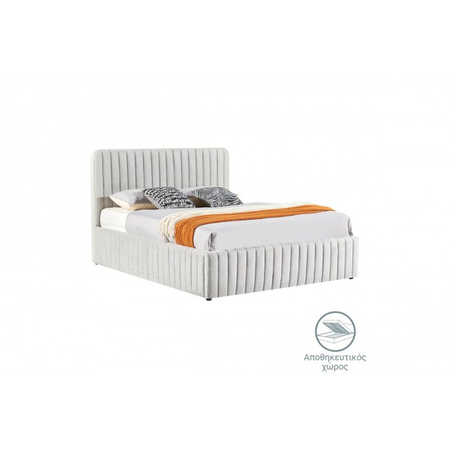 Κρεβάτι διπλό "ZILIN" από ύφασμα σε γκρι/μπεζ χρώμα 160x200