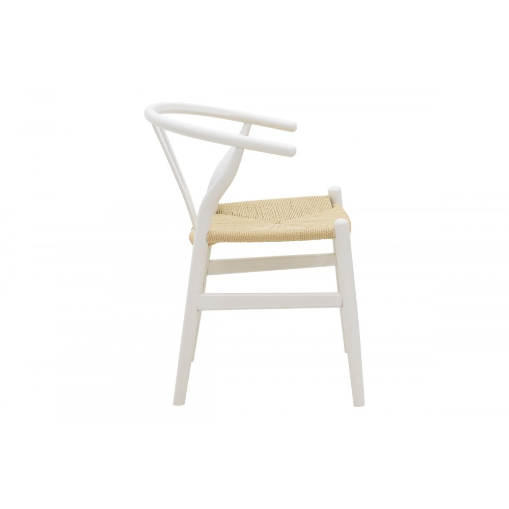 Καρέκλα "WISHBONE" από rubberwood/σχοινί σε λευκό/φυσικό χρώμα 53x55x76