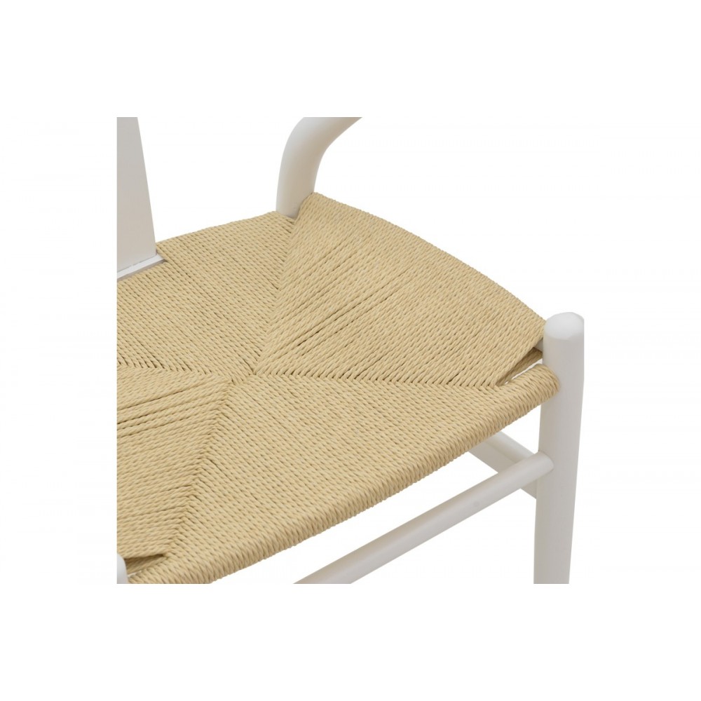 Καρέκλα "WISHBONE" από rubberwood/σχοινί σε λευκό/φυσικό χρώμα 53x55x76