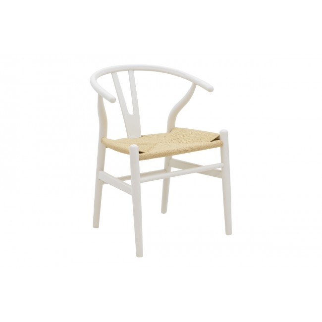 Καρέκλα "WISHBONE" από rubberwood/σχοινί σε λευκό/φυσικό χρώμα 53x55x76