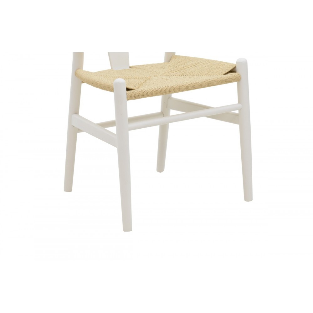 Καρέκλα "WISHBONE" από rubberwood/σχοινί σε λευκό/φυσικό χρώμα 53x55x76