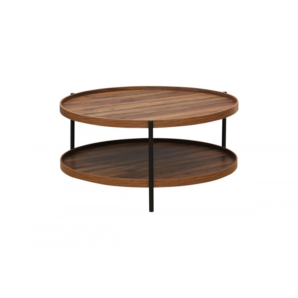 Τραπέζι σαλονιού "PORTOGIE" από mdf/μέταλλο σε καρυδί/μαύρο χρώμα Φ80x40