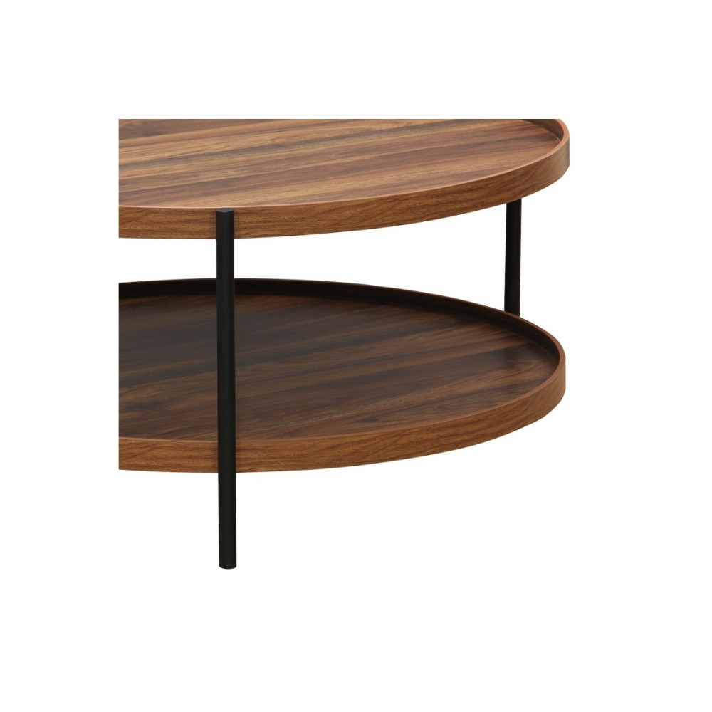 Τραπέζι σαλονιού "PORTOGIE" από mdf/μέταλλο σε καρυδί/μαύρο χρώμα Φ80x40