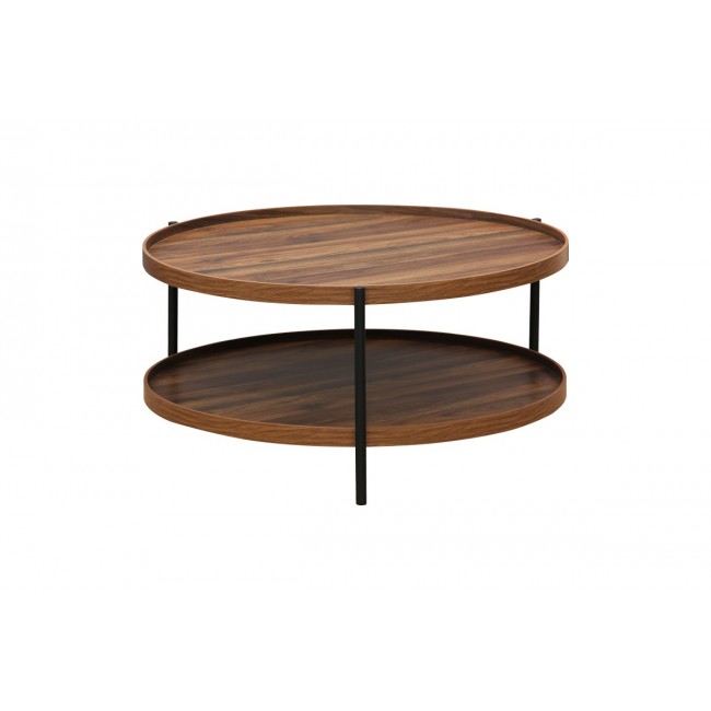 Τραπέζι σαλονιού "PORTOGIE" από mdf/μέταλλο σε καρυδί/μαύρο χρώμα Φ80x40