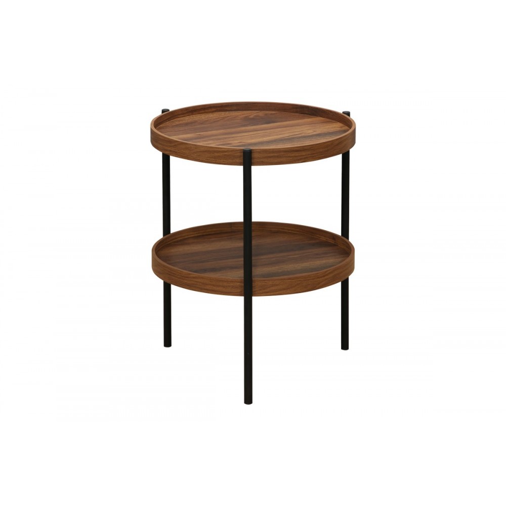 Βοηθητικό τραπέζι "PORTOGIE" από mdf/μέταλλο σε καρυδί/μαύρο χρώμα Φ40x50