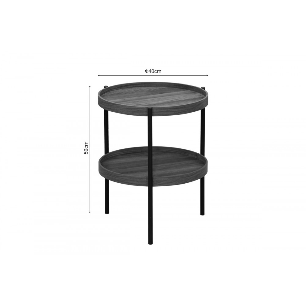 Βοηθητικό τραπέζι "PORTOGIE" από mdf/μέταλλο σε καρυδί/μαύρο χρώμα Φ40x50