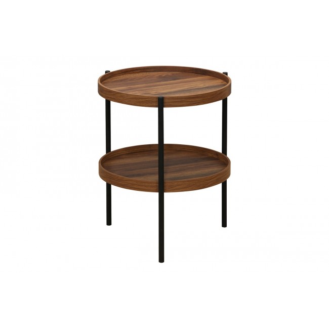 Βοηθητικό τραπέζι "PORTOGIE" από mdf/μέταλλο σε καρυδί/μαύρο χρώμα Φ40x50