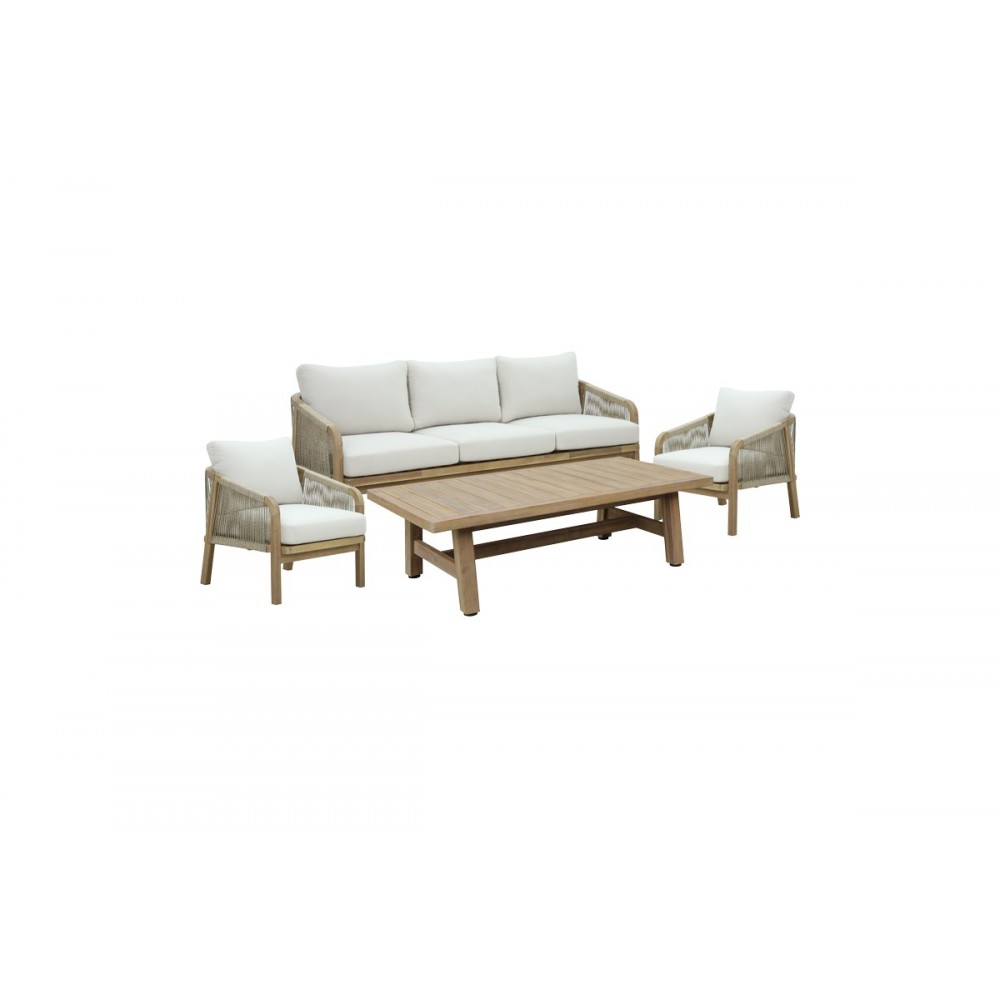Σετ σαλονιού 4τμχ "MALIBU I" από ξύλο/ύφασμα σε φυσικό/μπεζ χρώμα 127.5x65x36.5