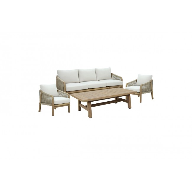 Σετ σαλονιού 4τμχ "MALIBU I" από ξύλο/ύφασμα σε φυσικό/μπεζ χρώμα 127.5x65x36.5