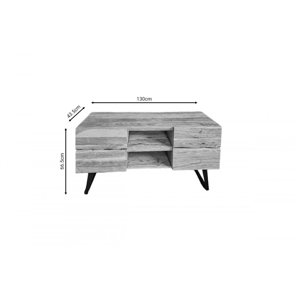 Έπιπλο τηλεόρασης "DERVIE" από ξύλο σε φυσικό χρώμα 130x43.5x66.5