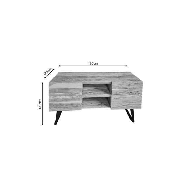 Έπιπλο τηλεόρασης "DERVIE" από ξύλο σε φυσικό χρώμα 130x43.5x66.5