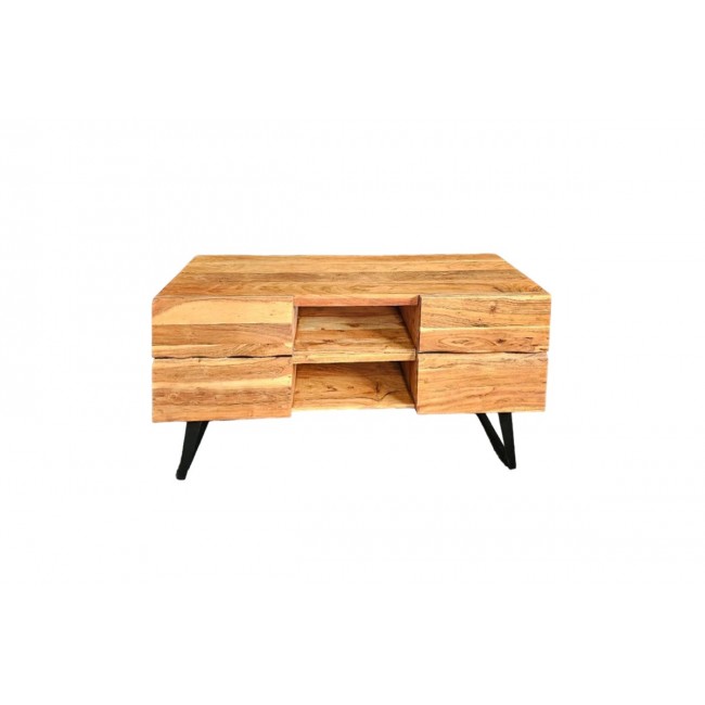 Έπιπλο τηλεόρασης "DERVIE" από ξύλο σε φυσικό χρώμα 130x43.5x66.5