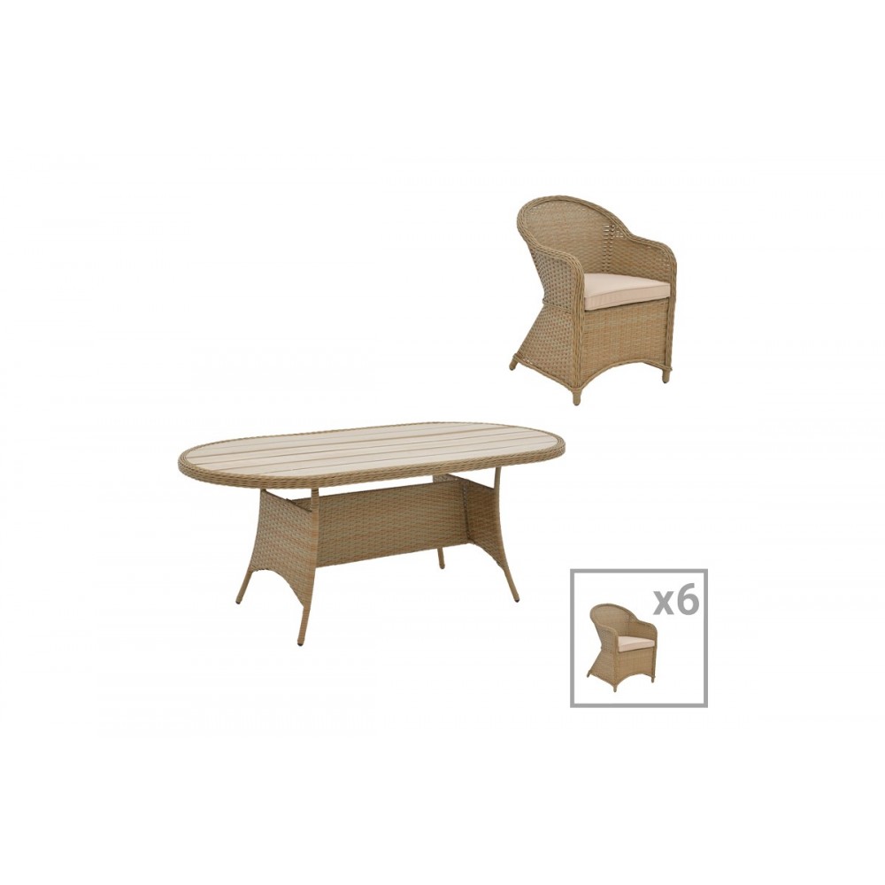 Tραπεζαρία 7τμχ "HADRIAN-KEIR" από rattan/αλουμίνιο σε καφέ χρώμα 180x90x72
