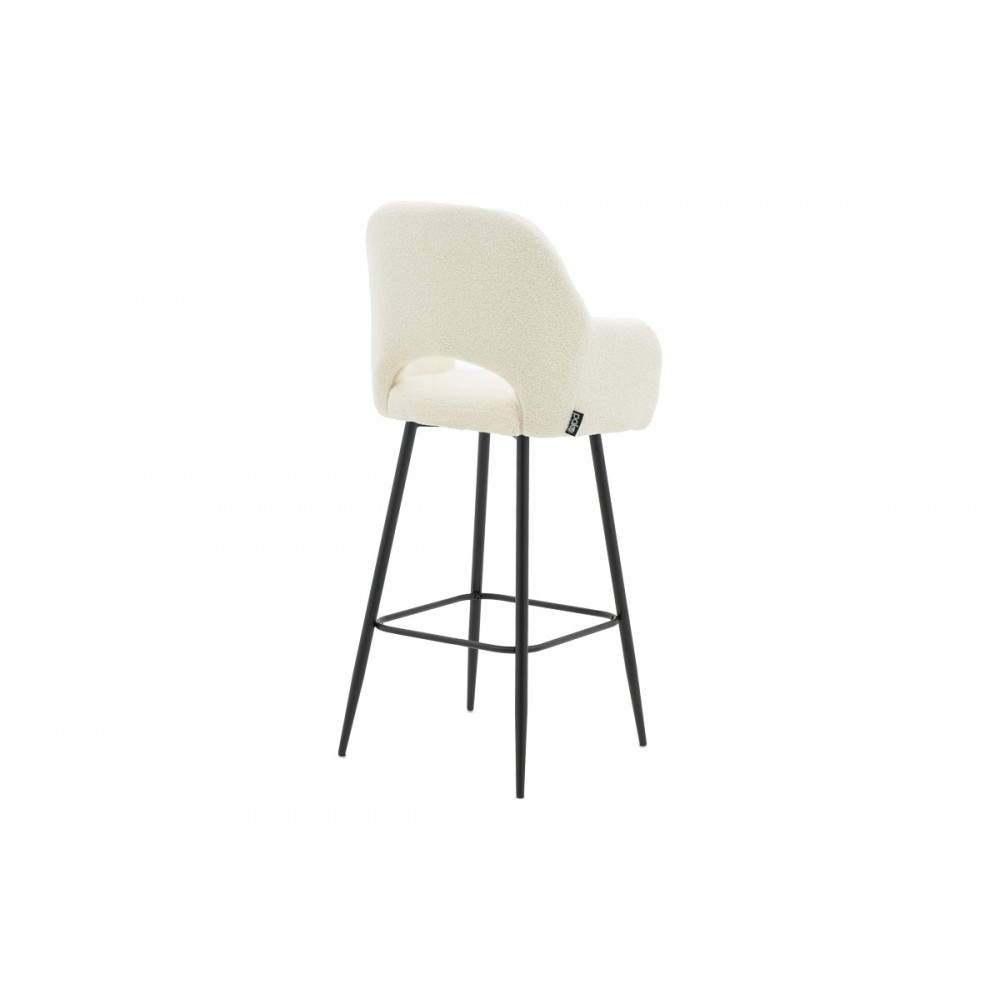 Σκαμπό μπαρ "RENISH" από μπουκλέ ύφασμα/μέταλλο σε εκρού/μαύρο χρώμα 51x57x114