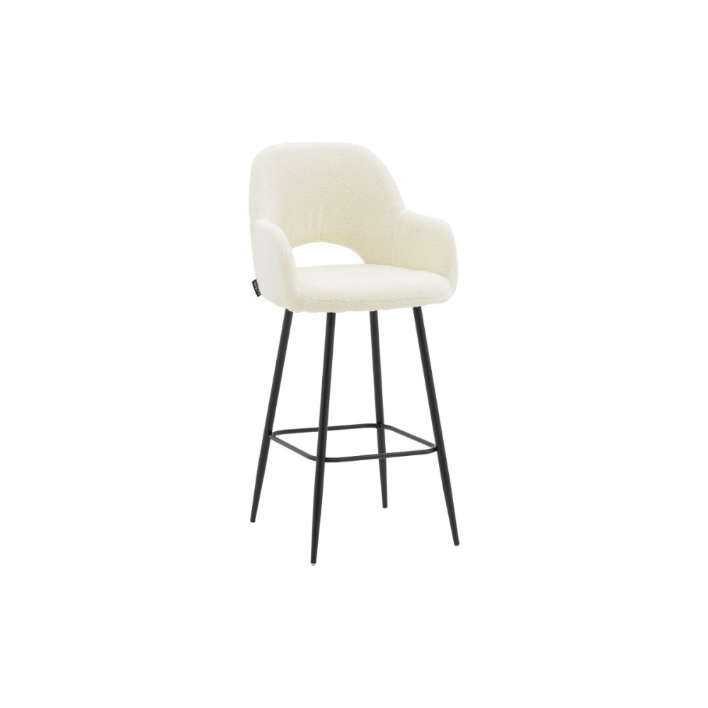 Σκαμπό μπαρ "RENISH" από μπουκλέ ύφασμα/μέταλλο σε εκρού/μαύρο χρώμα 51x57x114