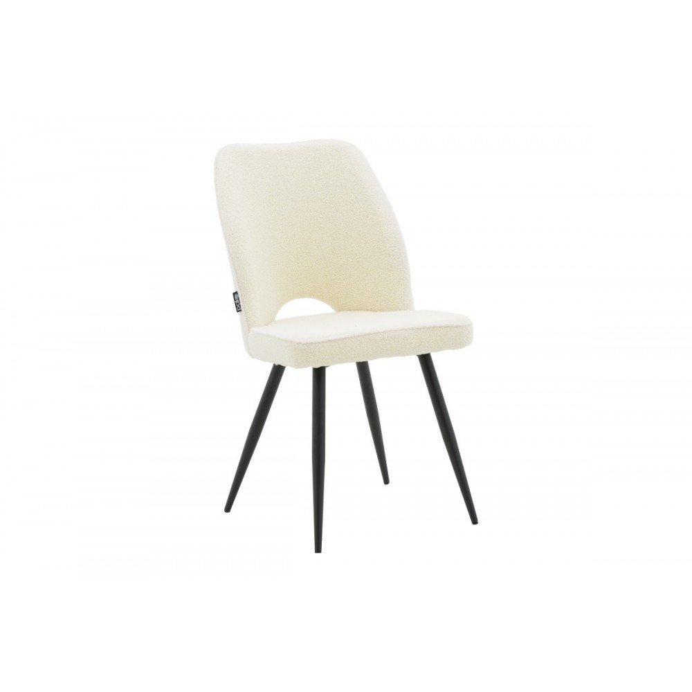 Καρέκλα "RENISH" από μπουκλέ ύφασμα/μέταλλο σε εκρού/μαύρο χρώμα 61x47x91.5