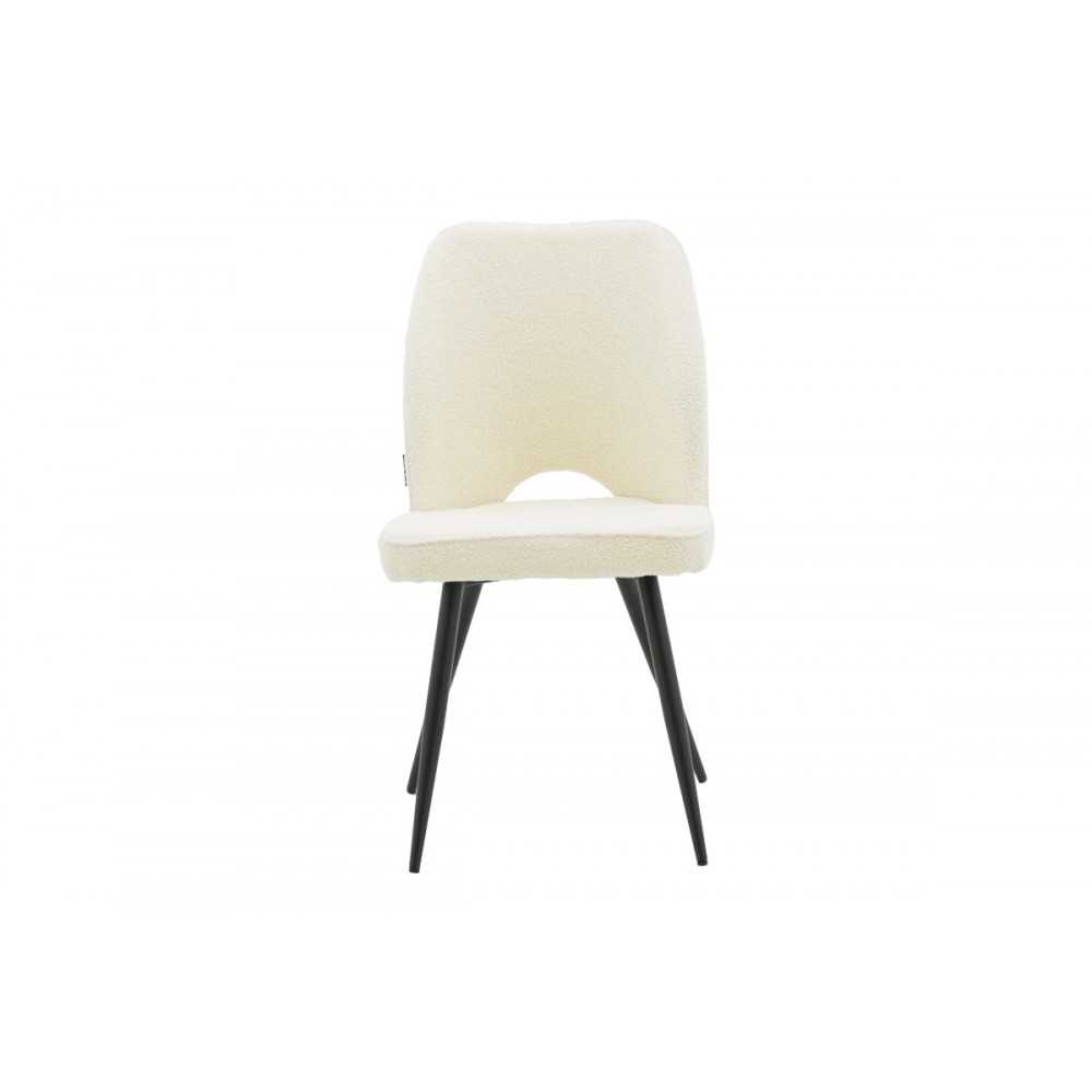 Καρέκλα "RENISH" από μπουκλέ ύφασμα/μέταλλο σε εκρού/μαύρο χρώμα 61x47x91.5