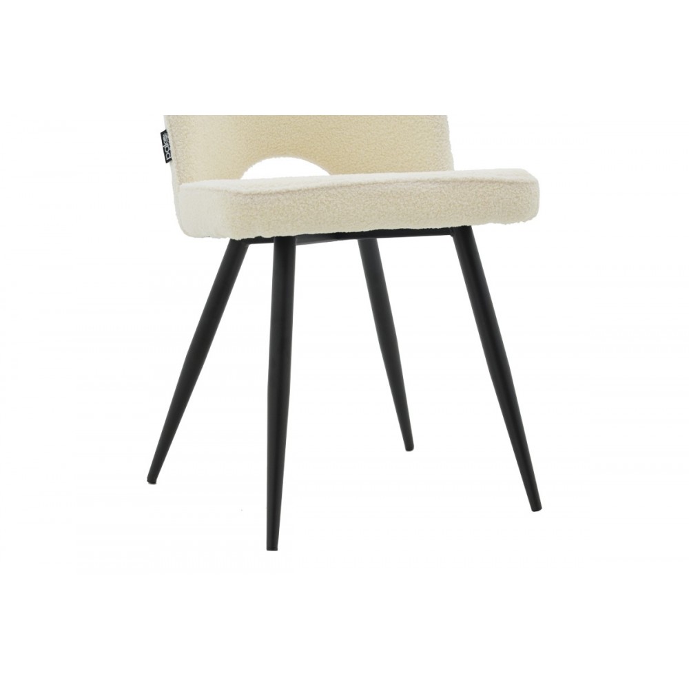 Καρέκλα "RENISH" από μπουκλέ ύφασμα/μέταλλο σε εκρού/μαύρο χρώμα 61x47x91.5