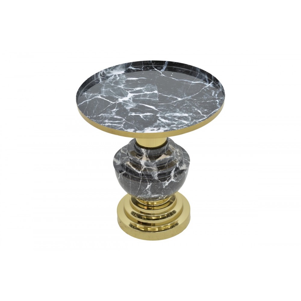 Βοηθητικό τραπέζι "COGENT" από μέταλλο σε μαύρο μαρμάρου/χρυσό χρώμα Φ46x50