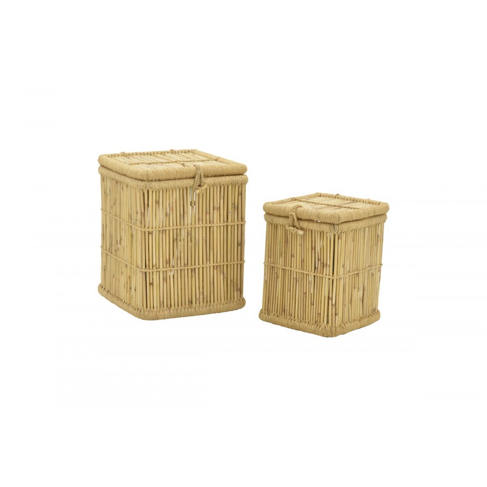 Καλάθι απλύτων 2τμχ "DREMIA" από μπαμπού σε φυσικό χρώμα 46x46x55
