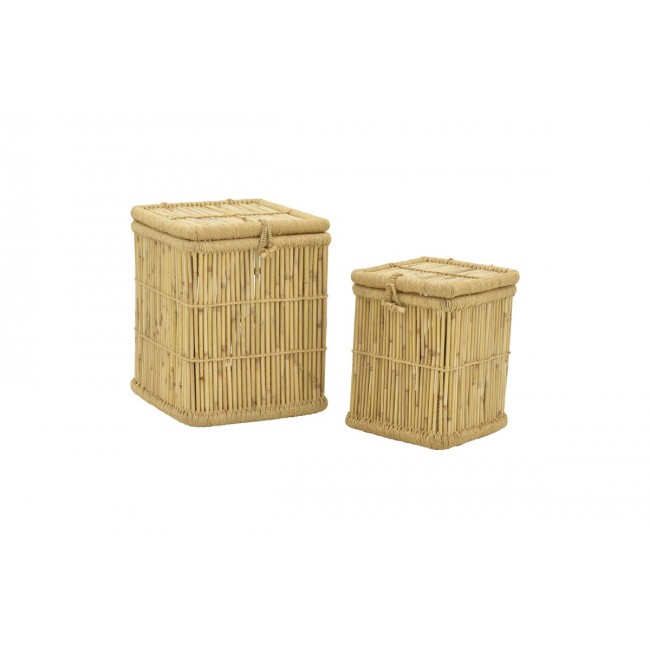 Καλάθι απλύτων 2τμχ "DREMIA" από μπαμπού σε φυσικό χρώμα 46x46x55