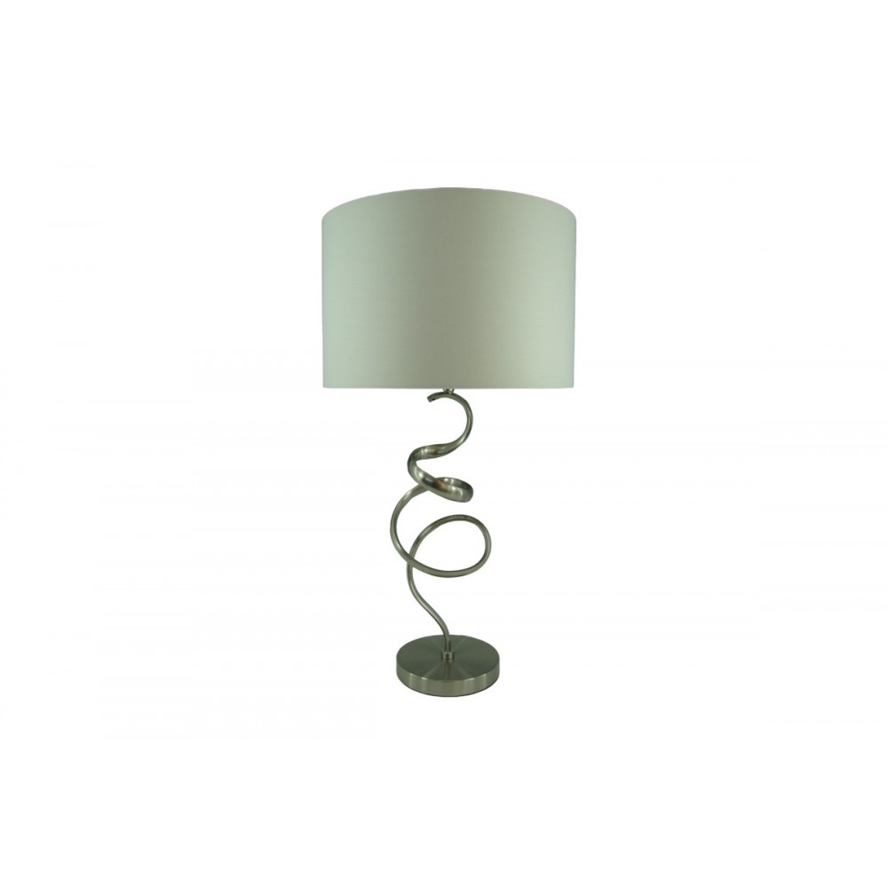 Επιτραπέζιο φωτιστικό "VALOU" από αλουμίνιο/ύφασμα σε ασημί/λευκό χρώμα Φ35x65