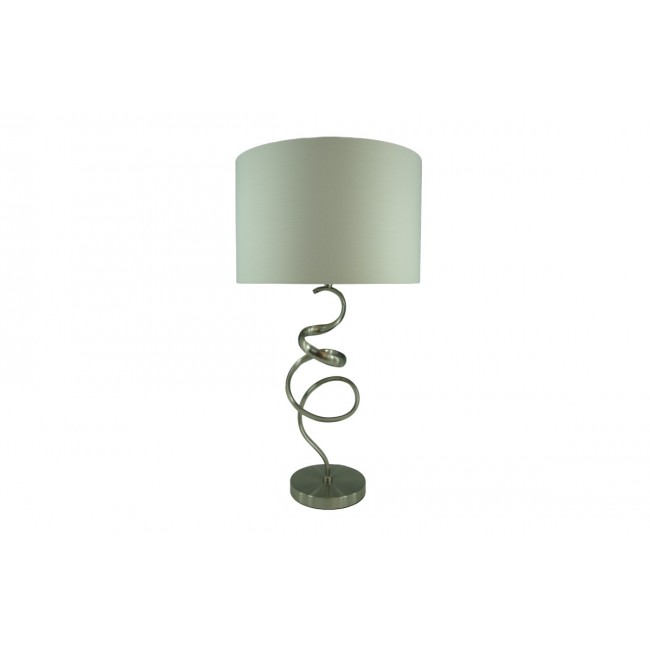 Επιτραπέζιο φωτιστικό "VALOU" από αλουμίνιο/ύφασμα σε ασημί/λευκό χρώμα Φ35x65