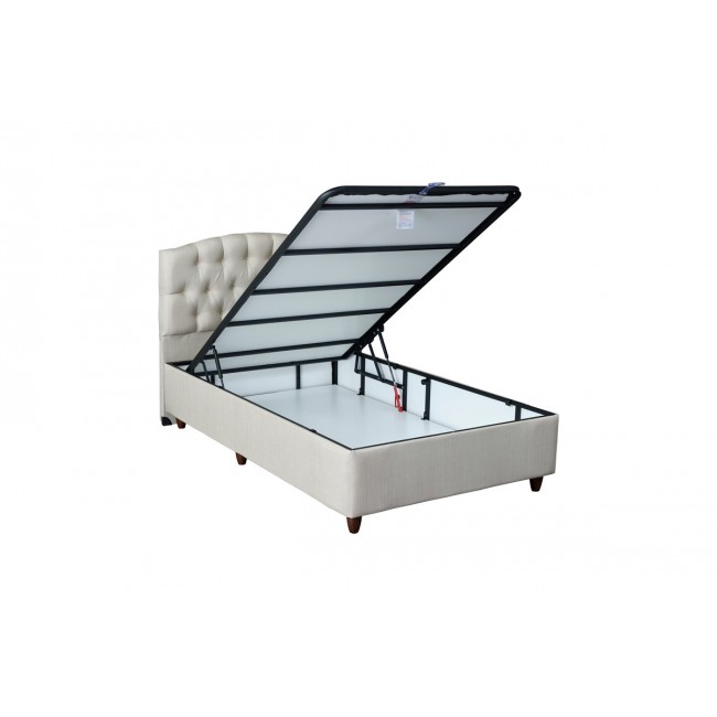 Κρεβάτι μονό "LANSE" από μπουκλέ ύφασμα σε κρεμ χρώμα 120x200