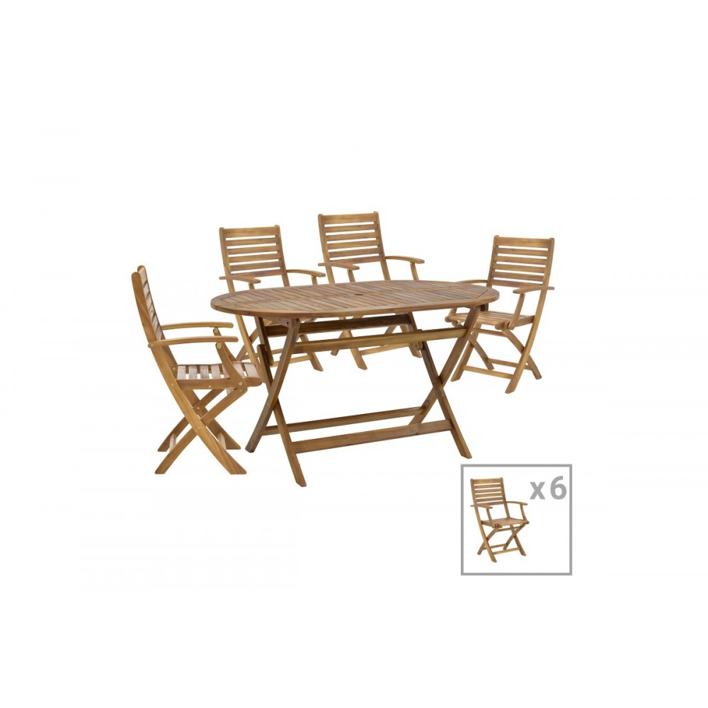 Τραπεζαρία 7τμχ "GORPO-FALOV" από ξύλο σε φυσικό χρώμα 130x80x72