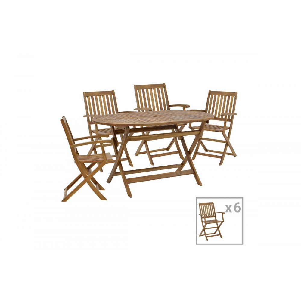 Τραπεζαρία 7τμχ "JOTER-FALOV" από ξύλο σε φυσικό χρώμα 130x80x72