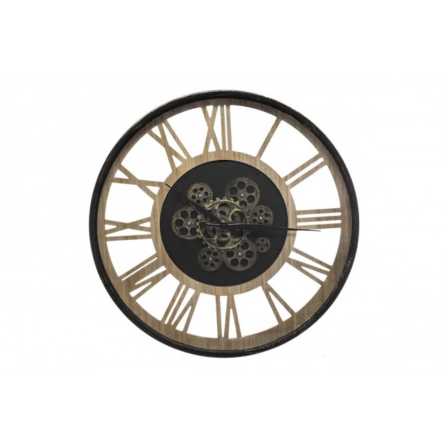 Ρολόι τοίχου "PAUL" από μέταλλο/mdf σε μαύρο/φυσικό χρώμα Φ57x6