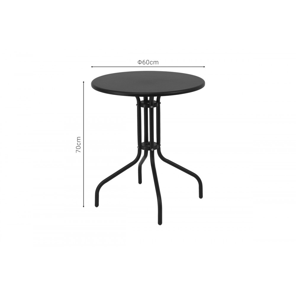 Tραπεζαρία 3τμχ "SUSSIE-VERGO" από μέταλλο/αλουμίνιο σε μαύρο χρώμα Φ60x70