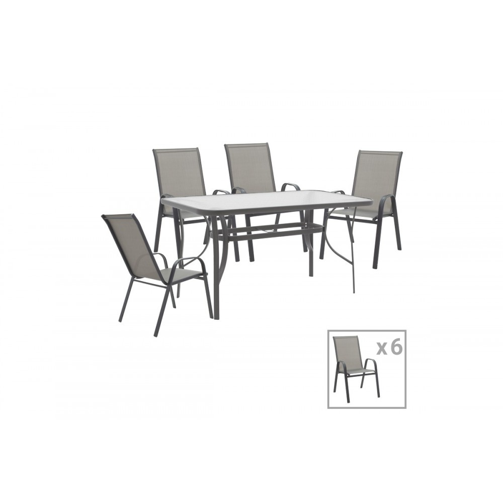 Tραπεζαρία 7τμχ "CALAN-ENSURE" από μέταλλο σε ανθρακί χρώμα 140x80x70