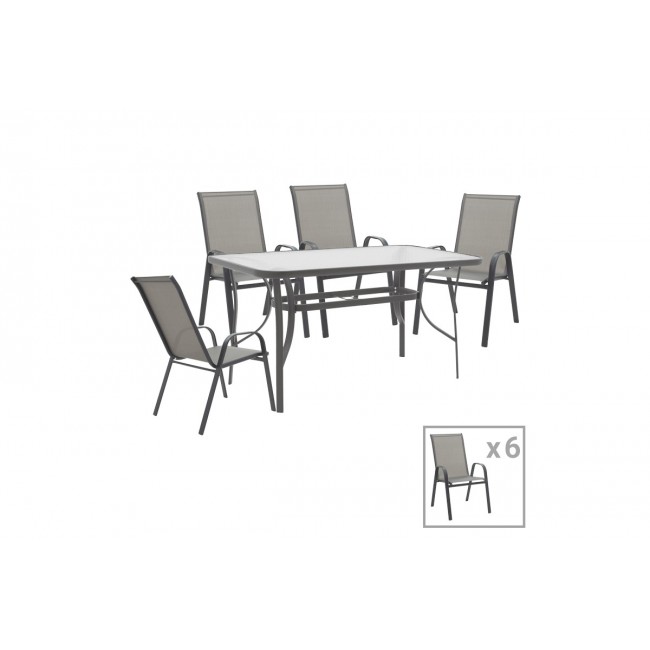Tραπεζαρία 7τμχ "CALAN-ENSURE" από μέταλλο σε ανθρακί χρώμα 140x80x70
